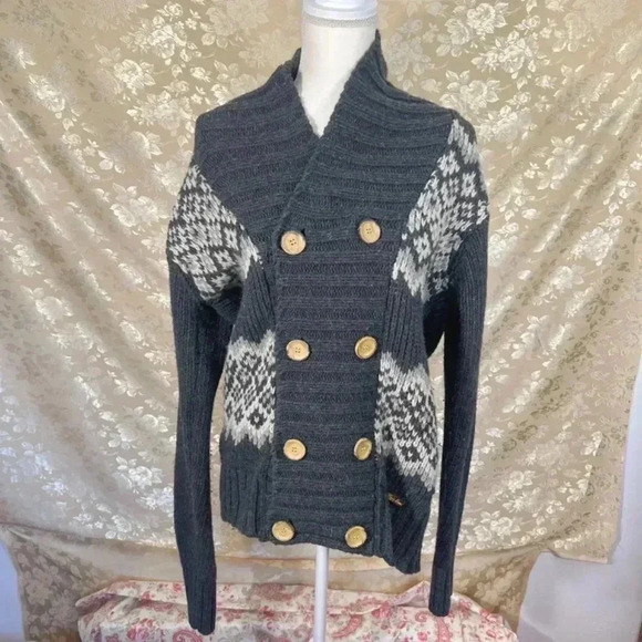 Vintage Mzgz Button Up Chunky Button Up Knit Grey Sweater Size L - Picture 1 of 7